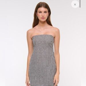 Abercrombie & Fitch : Scarlett Strapless Linen-Blend Skort, Black Gingham, Small